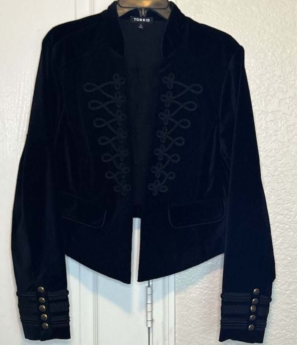 Torrid Black Velvet Military Style Jacket with Gold Button Details - Picture 1 of 11